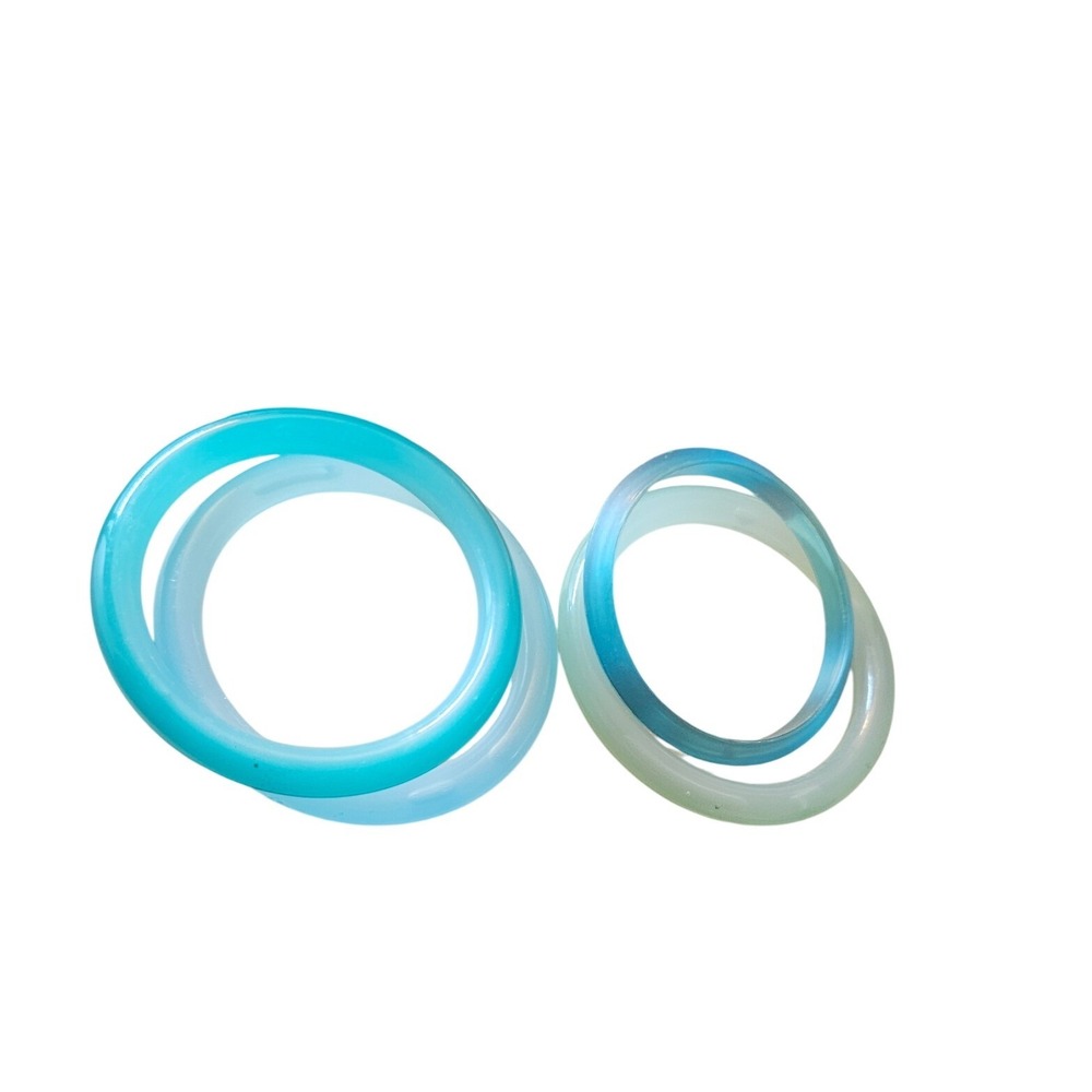 Set of 4 Blue Teal Translucent Resin Bangle Bracelets Stackable Minimalist
